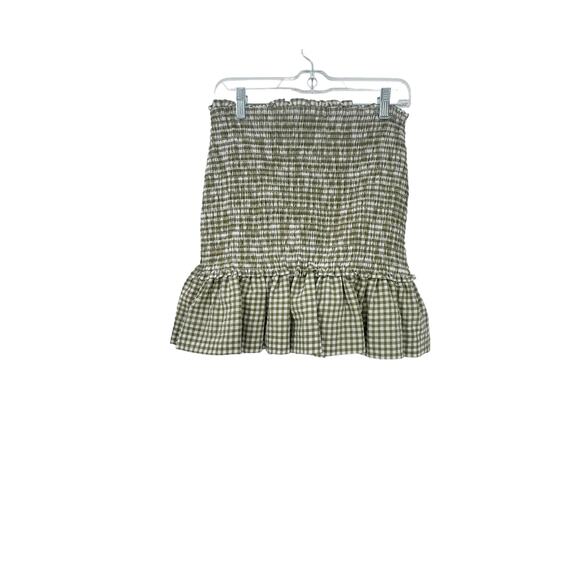Veronica Beard Jeans Aloya Smocked Gingham Mini Skirt Pull On Green Size M NWT - Picture 8 of 11